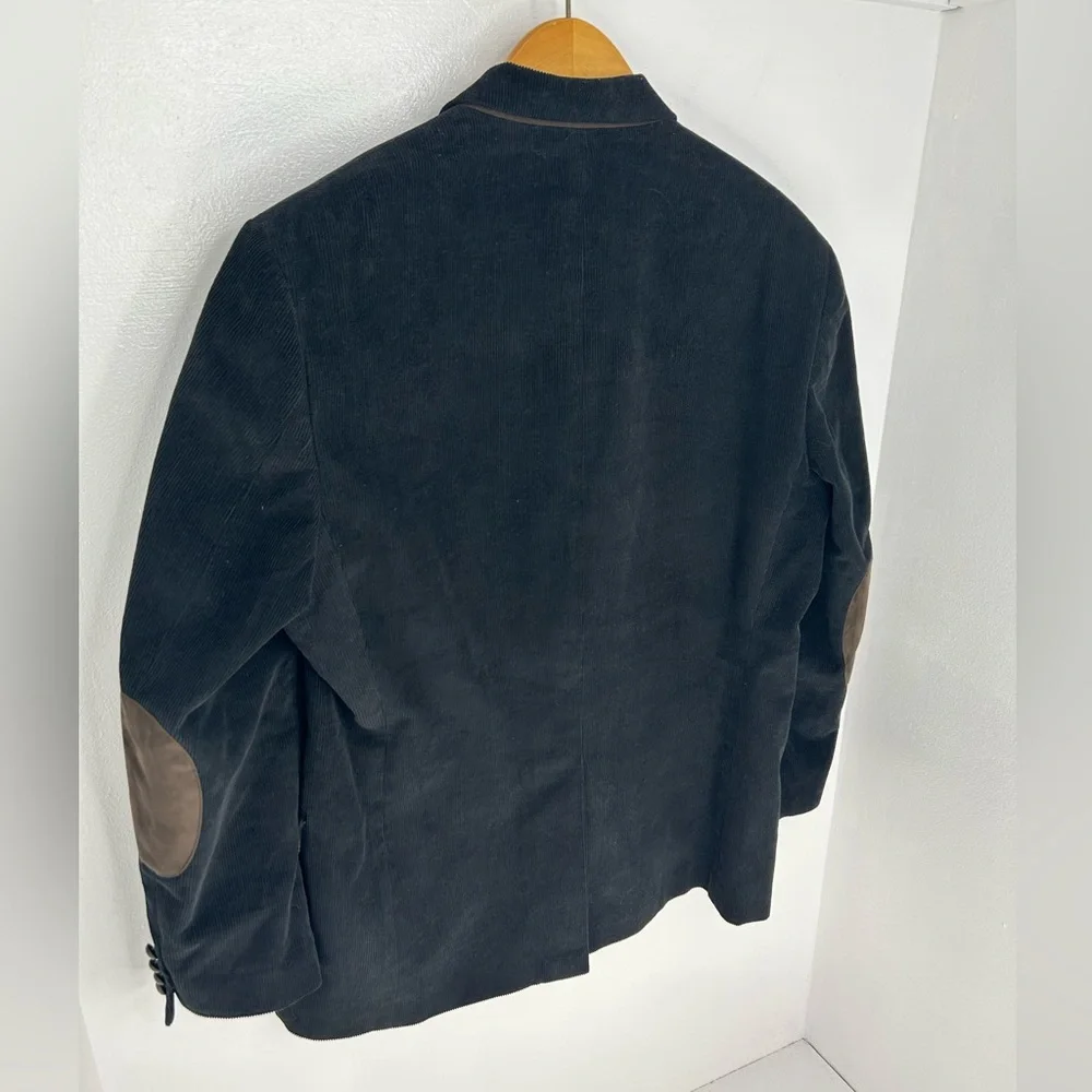 CHAPS Black Corduroy Blazer Size 44R Elbow‎ Patches Paisley Lined Sport Coat